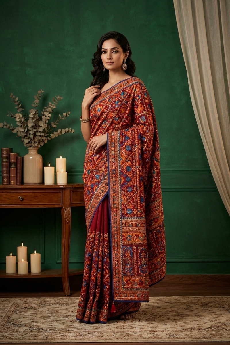 Elegant Phulkari Saree