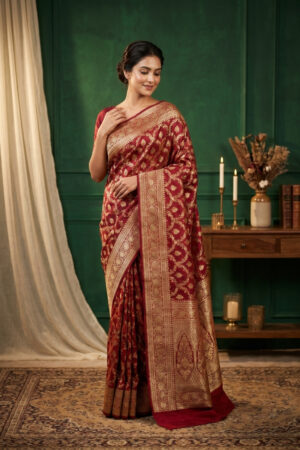 Scarlet Bloom All-Over Zari Banarasi