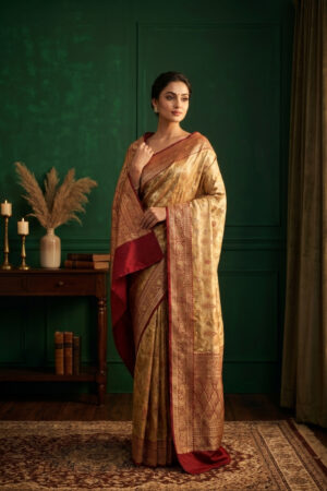 Golden Amber Meenakari Banarasi Saree