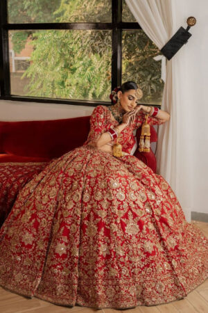 Heavy Red Bridal Couture Lehenga