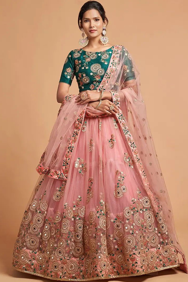 Peach Bridal Engagement Lehenga