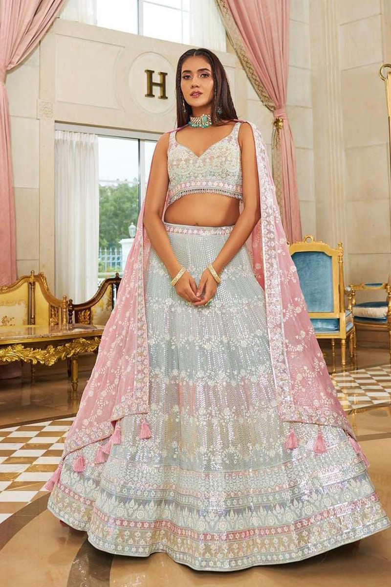 Pastel Peach Party Wear Lehenga