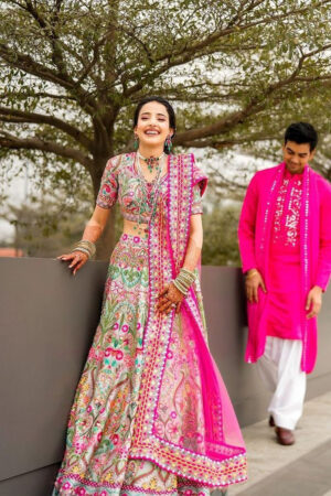 Pink Yellow Haldi Designer Lehenga