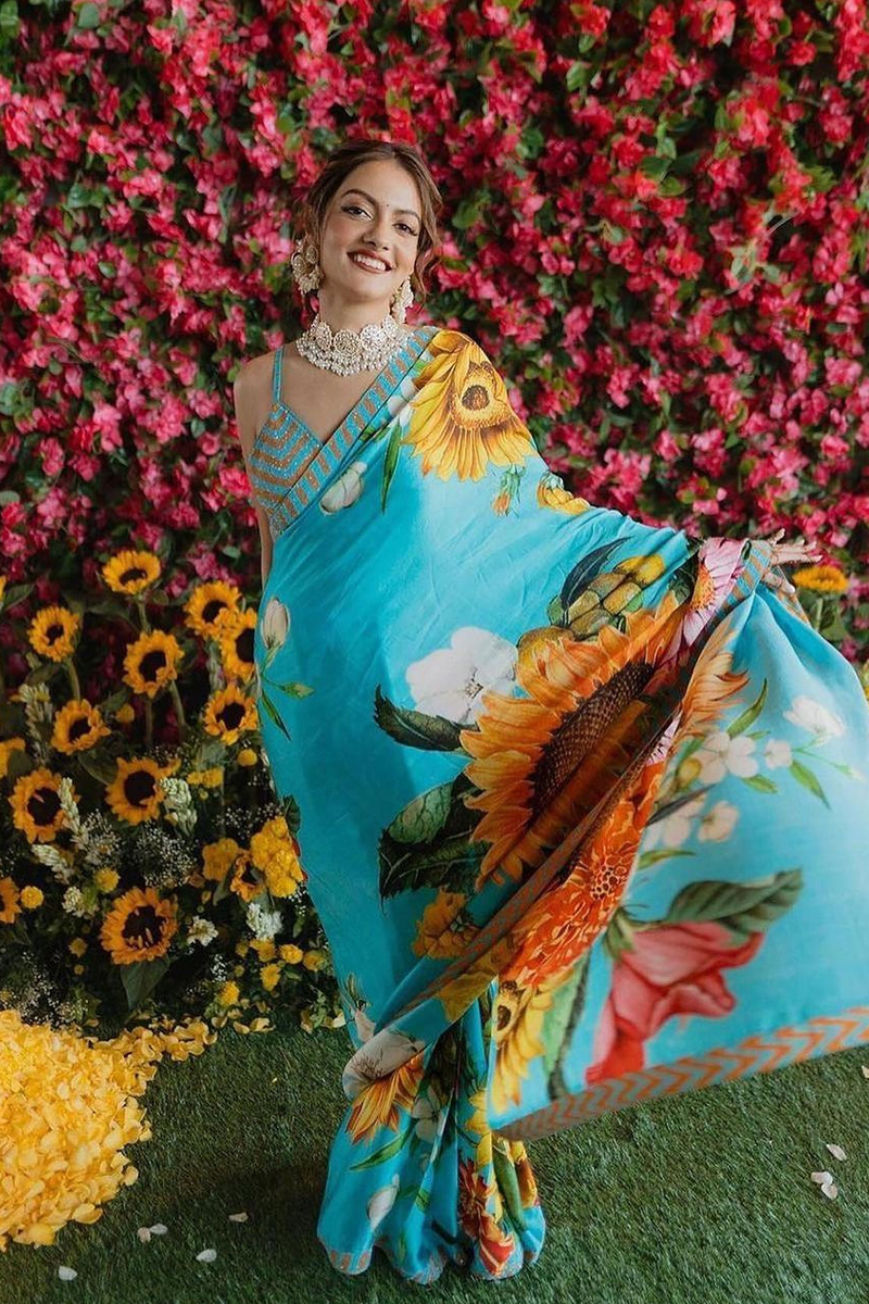 Turquoise Blue Haldi Designer Outfit