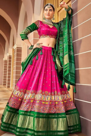 Pink Green Mehendi Lehenga