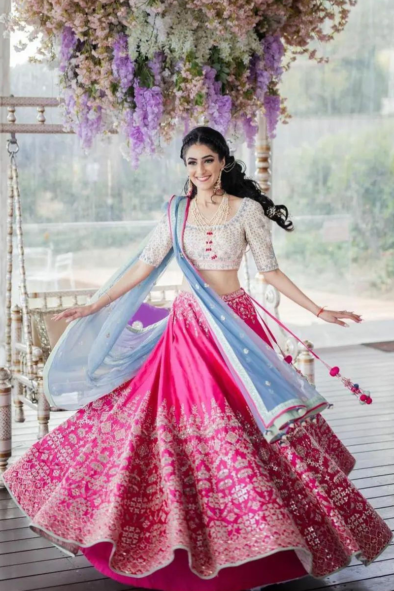 Pastel Pink Mehendi Designer Lehenga