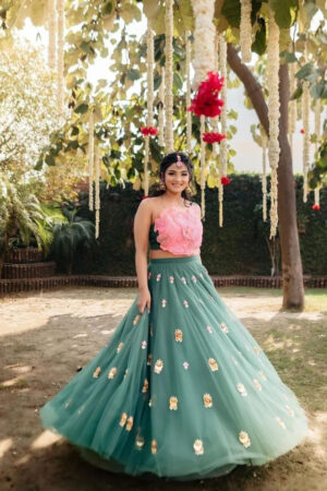 Turquoise Blue Mehendi Outfit