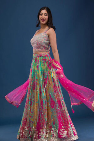 Multicolor Mehendi Party Wear Lehenga