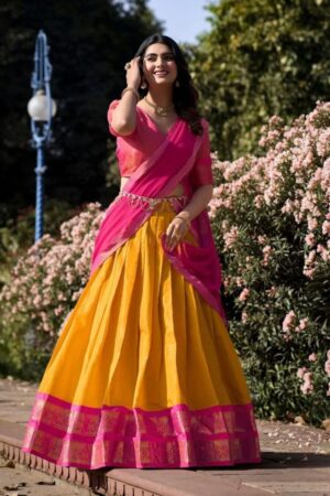 Pink Yellow South Ethnic Lehenga