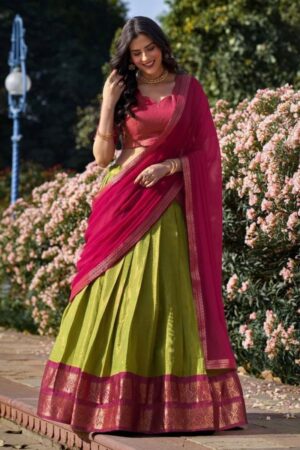 Pink Green South Festive Lehenga